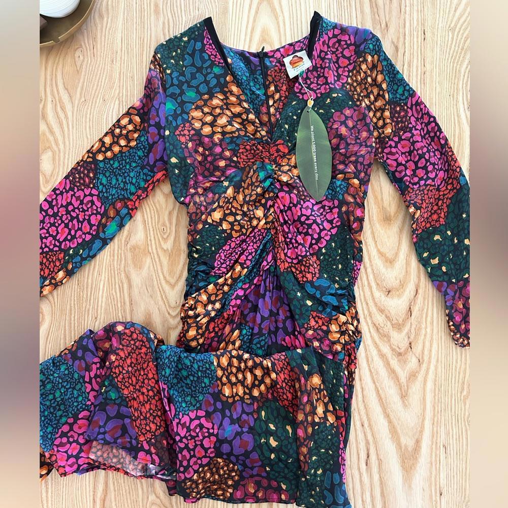FARM Rio Rainbow Hearts Lenzing Ecovero Viscose Midi Dress NWT size Small - Picture 5 of 7